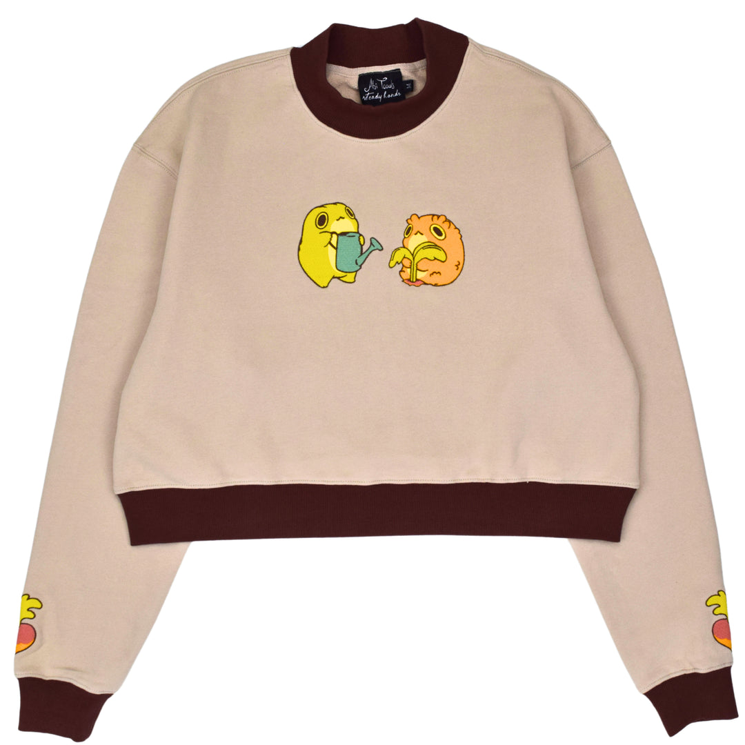 Beige Farming Mock Neck Sweater