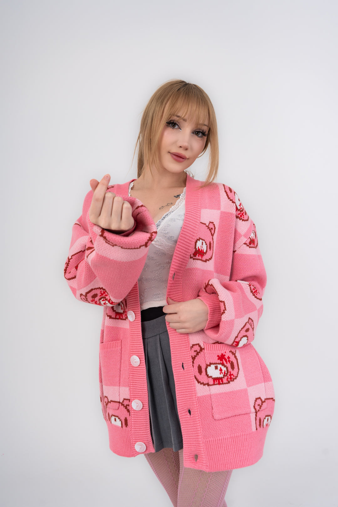 Gloomy Bear Patterned Cardigan