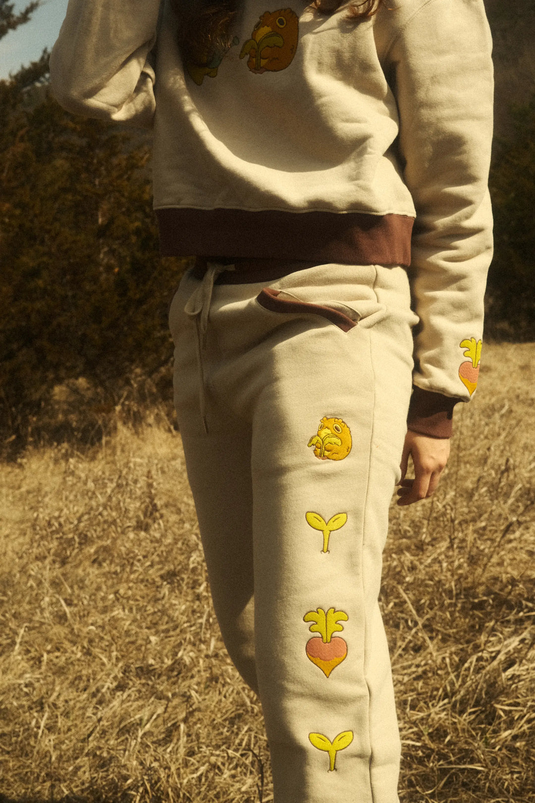 Beige Farming Sweat Pants