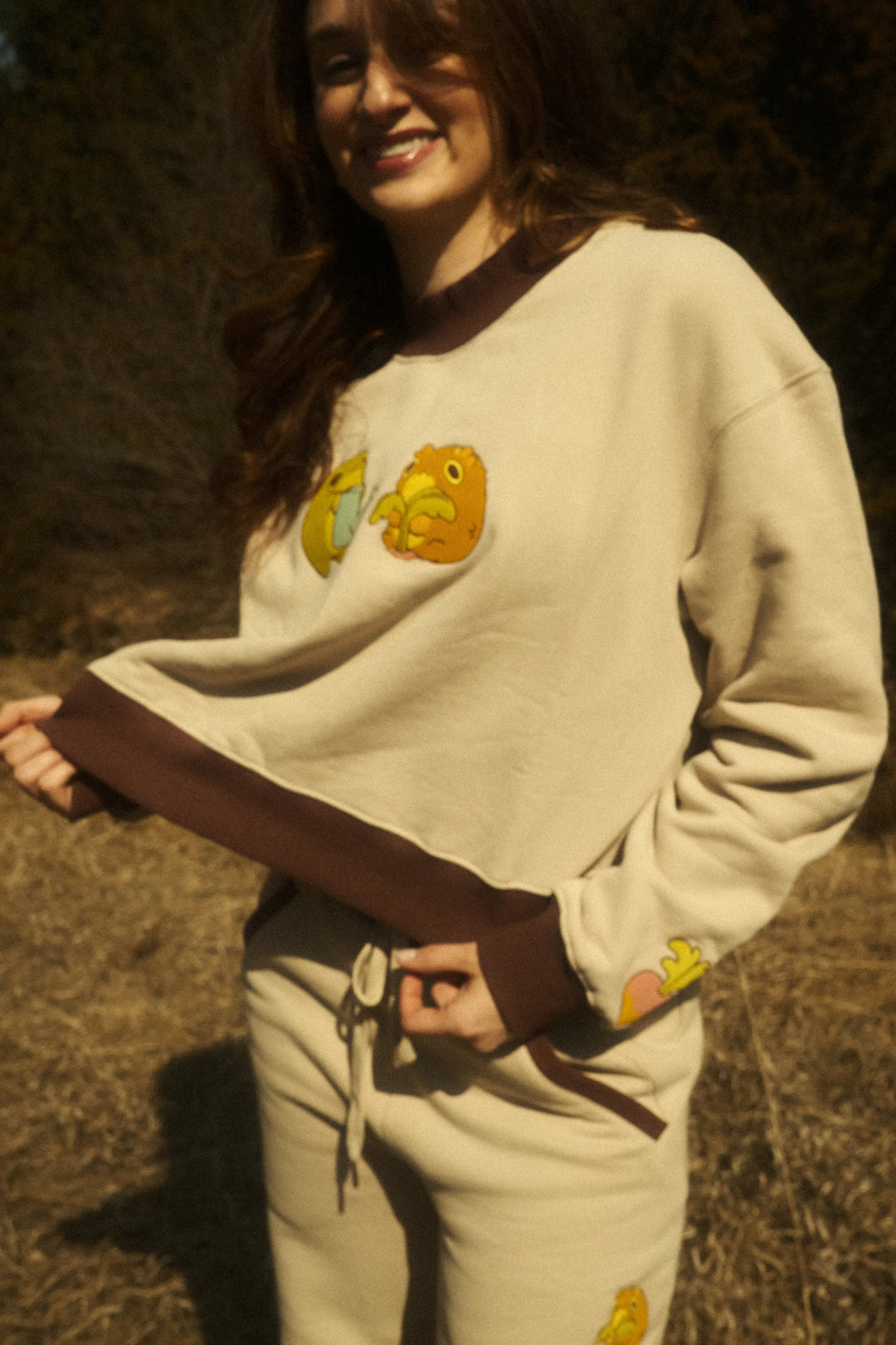 Beige Farming Mock Neck Sweater