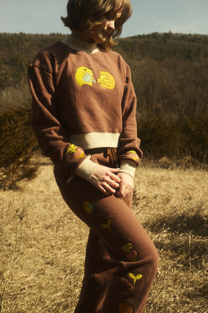 Brown Farming Mock Neck Sweater