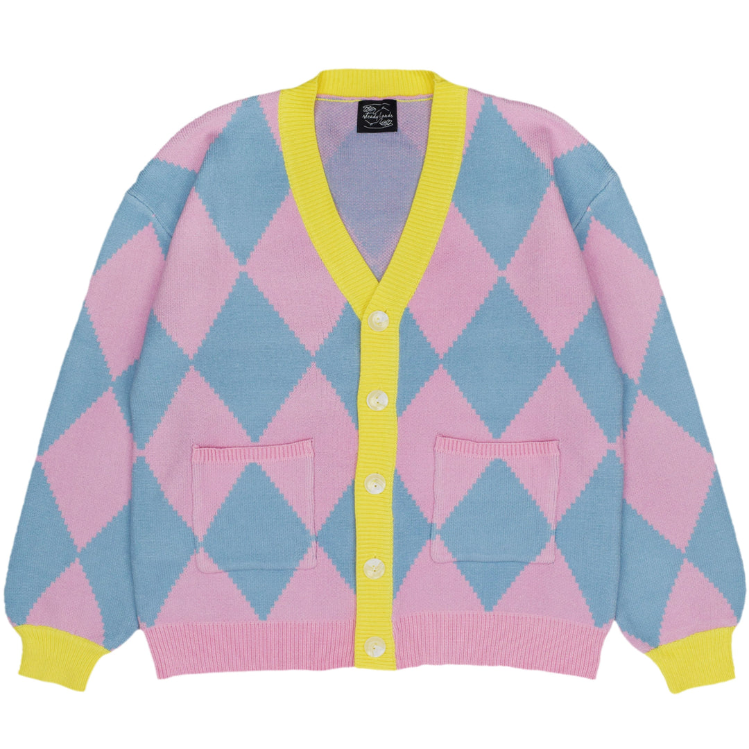 Blue and Pink Argyle Cardigan